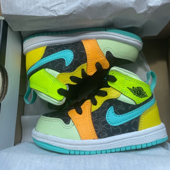 Air Jordan 1 Mid SE TD ‘Clover’ Black/Aurora Green Baby Toddler Sneakers Size 5C - Picture 4 of 8